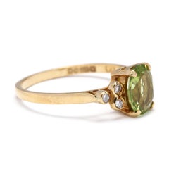 British 18 Karat Yellow Peridot and Diamond Ring