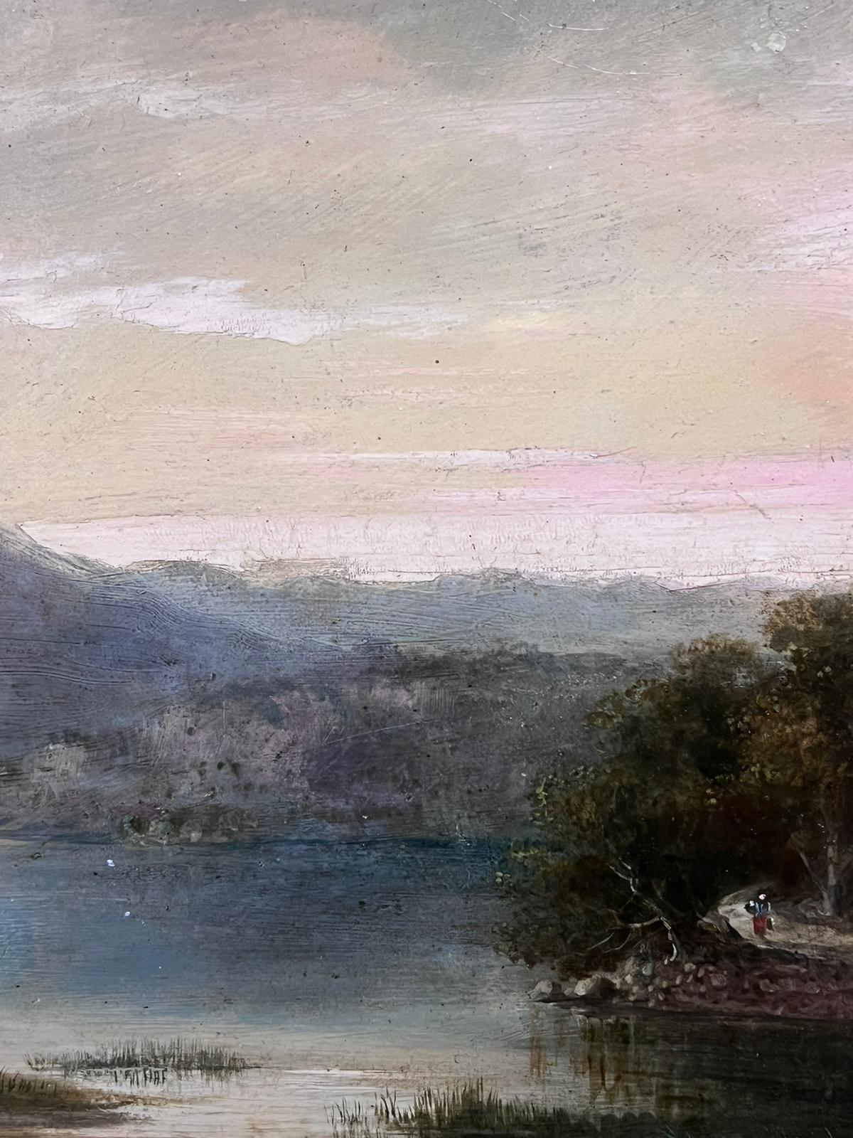 Schottische Highlands Loch-Szene, Rinder, Weinreben, Dämmerung, atmosphärisches Licht, 19. Jahrhundert, Öl (Viktorianisch), Painting, von British 1860's