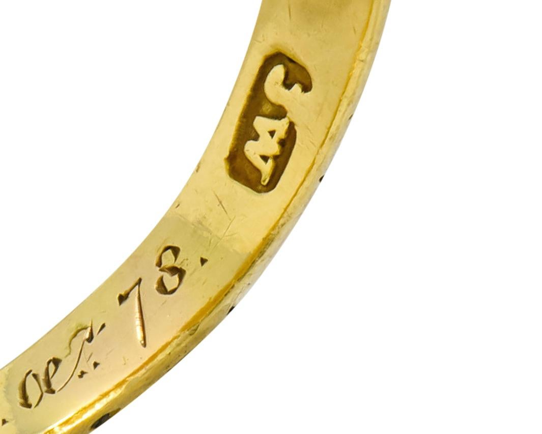 British 1882 Victorian Diamond Onyx Enamel 18 Karat Gold Flower Mourning Ring 7
