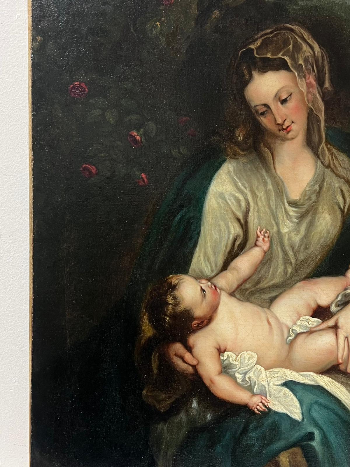 Raffinato dipinto a olio britannico del XVIII secolo Mother & Child in Adorazione - Painting Antichi maestri di after Anthony van Dyke