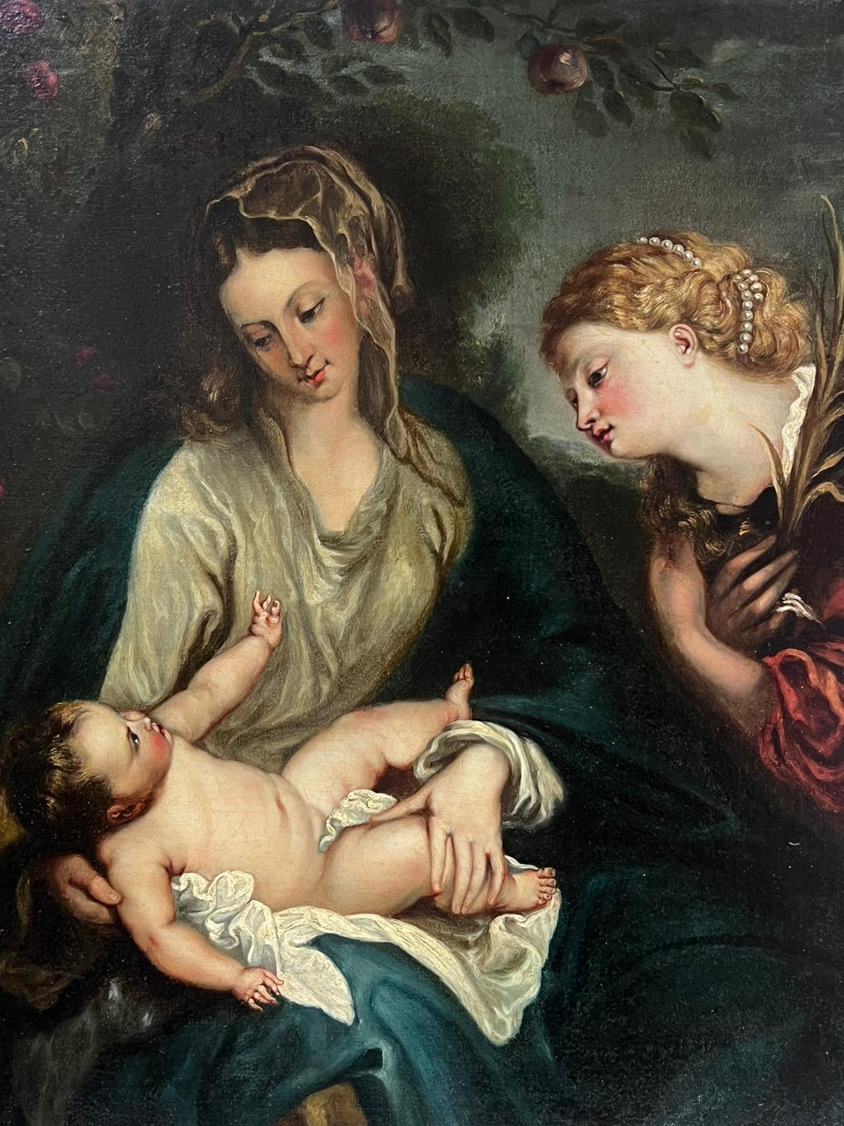 Feines britisches Ölgemälde aus dem 18. Jahrhundert Mutter & Kleinkind in Anbetung im Angebot 1