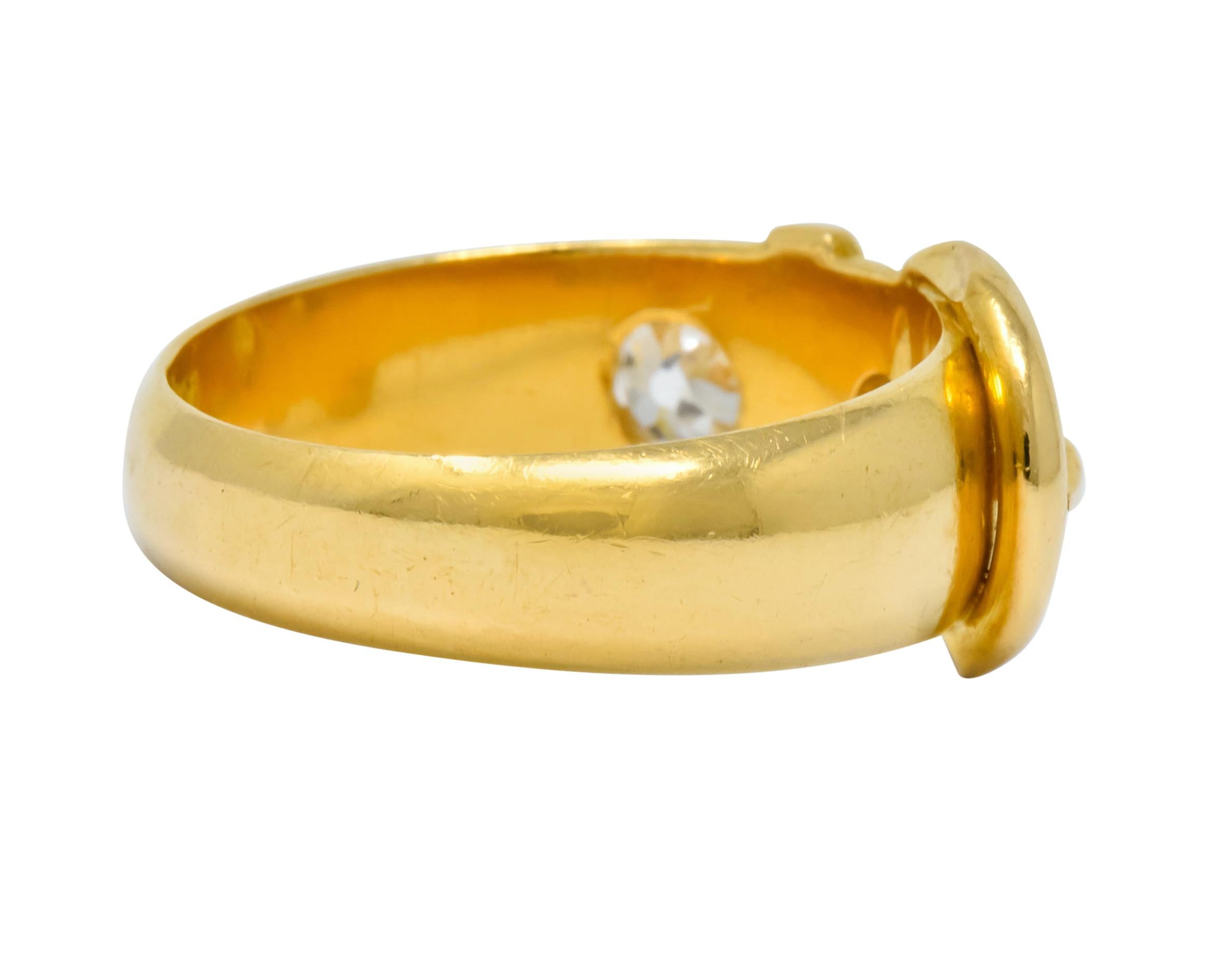 Old Mine Cut British 1910 Edwardian Diamond 18 Karat Gold Buckle Band Ring