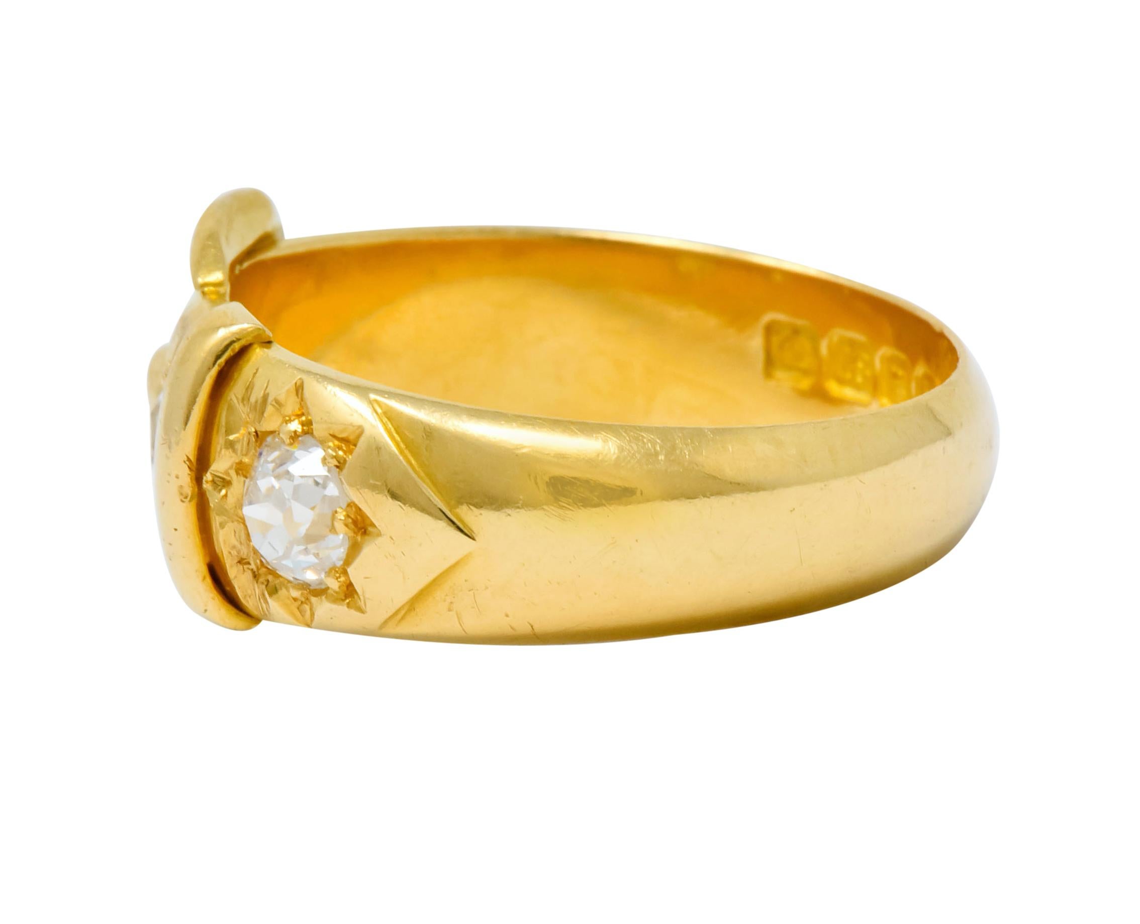 Women's or Men's British 1910 Edwardian Diamond 18 Karat Gold Buckle Band Ring