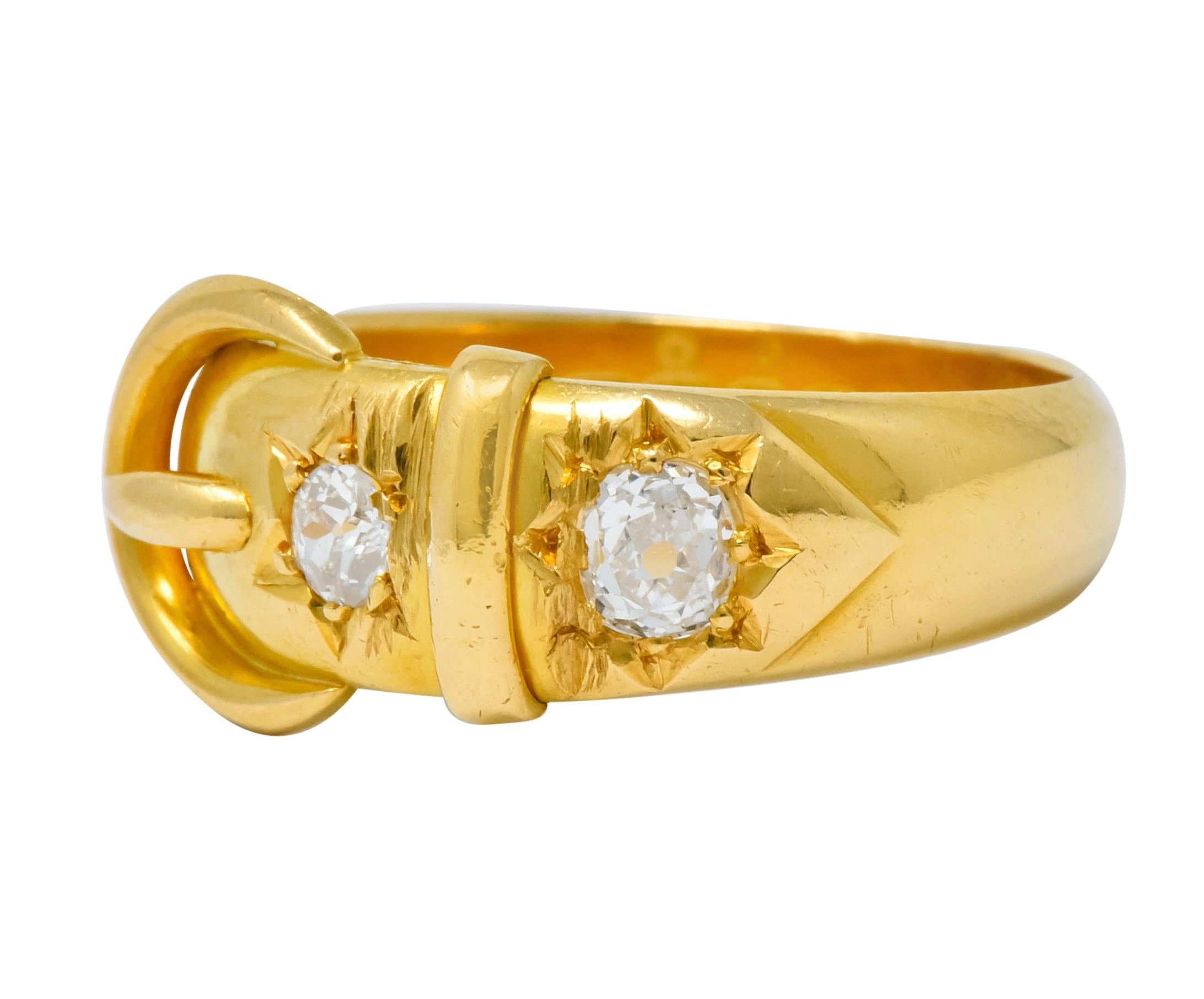 British 1910 Edwardian Diamond 18 Karat Gold Buckle Band Ring 1