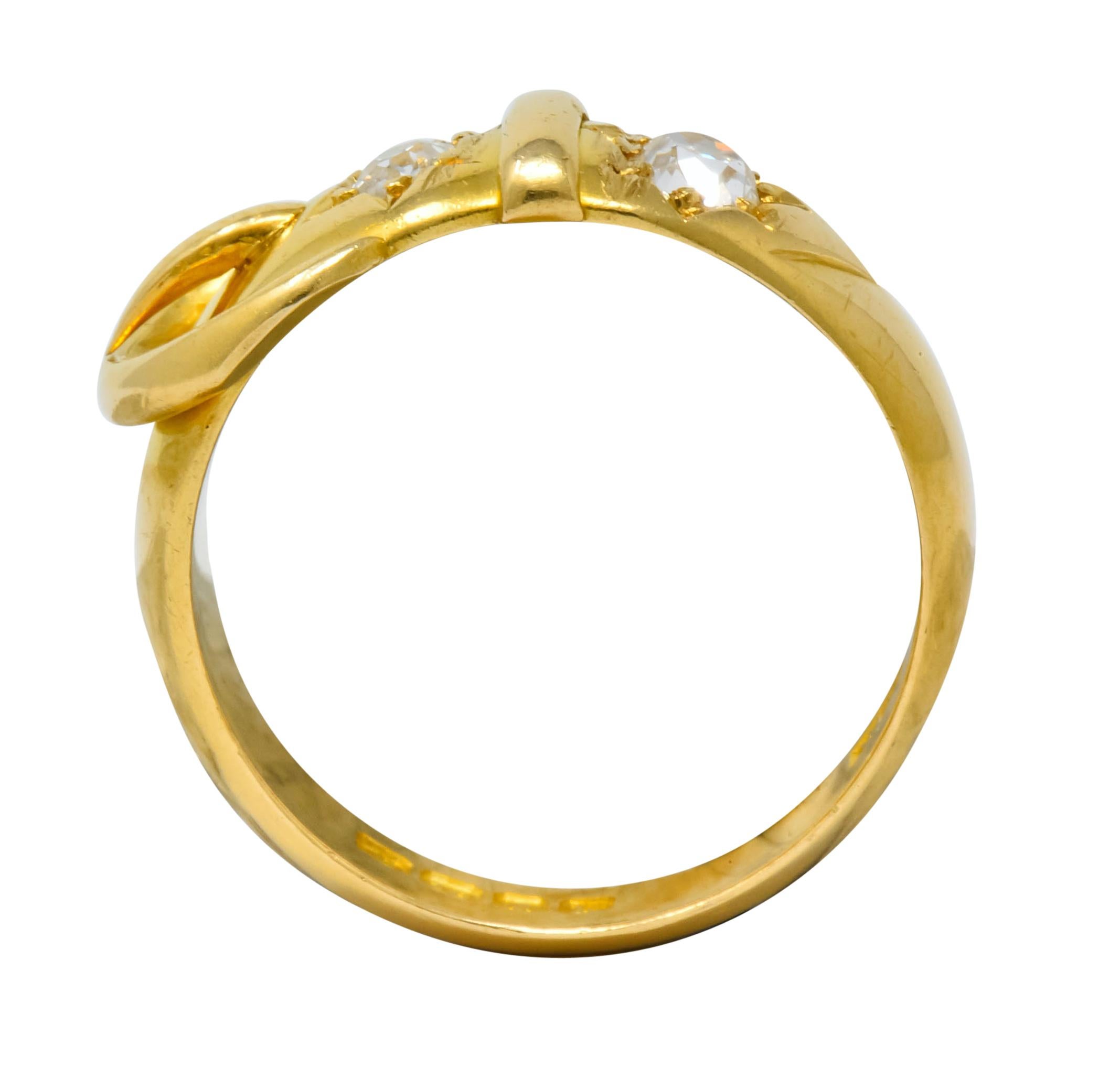 British 1910 Edwardian Diamond 18 Karat Gold Buckle Band Ring 2