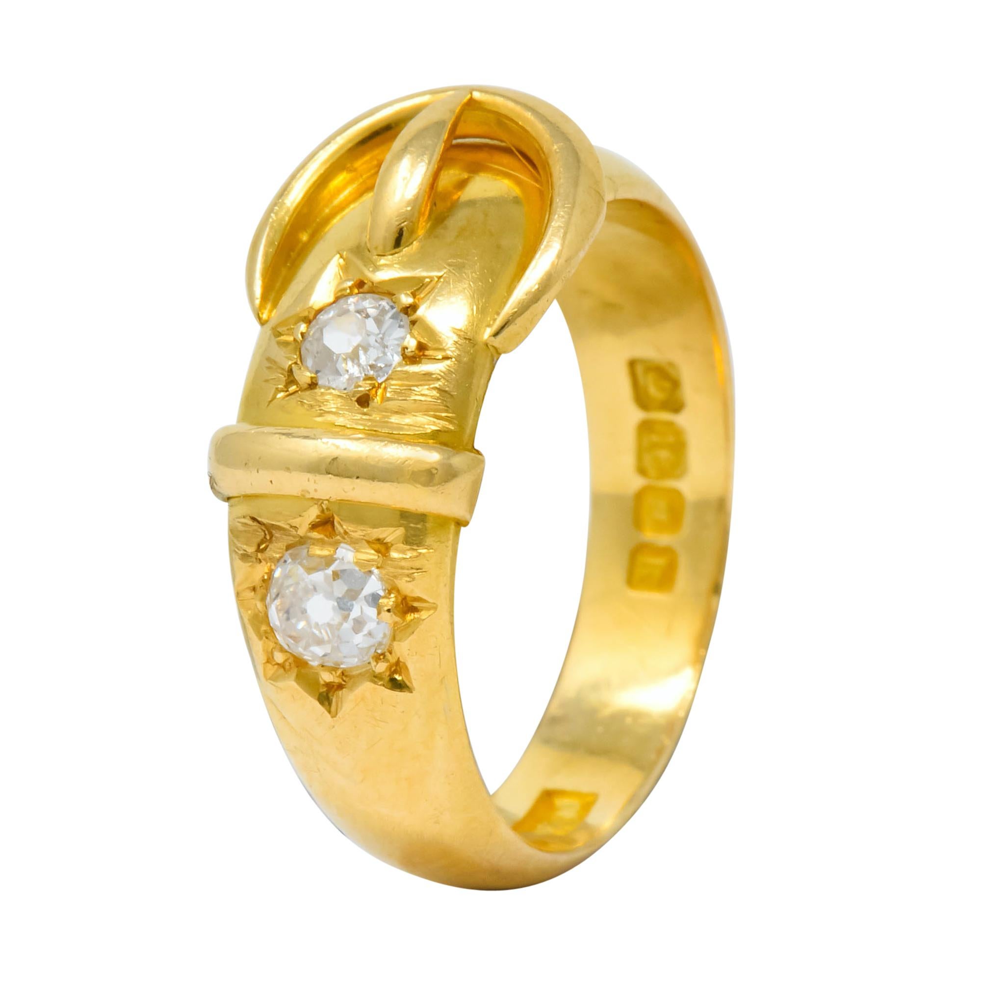 British 1910 Edwardian Diamond 18 Karat Gold Buckle Band Ring 3