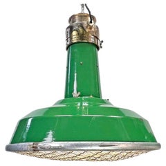 Vintage British 1940's Green Vitreous Enamel Pendant Light by Thorlux