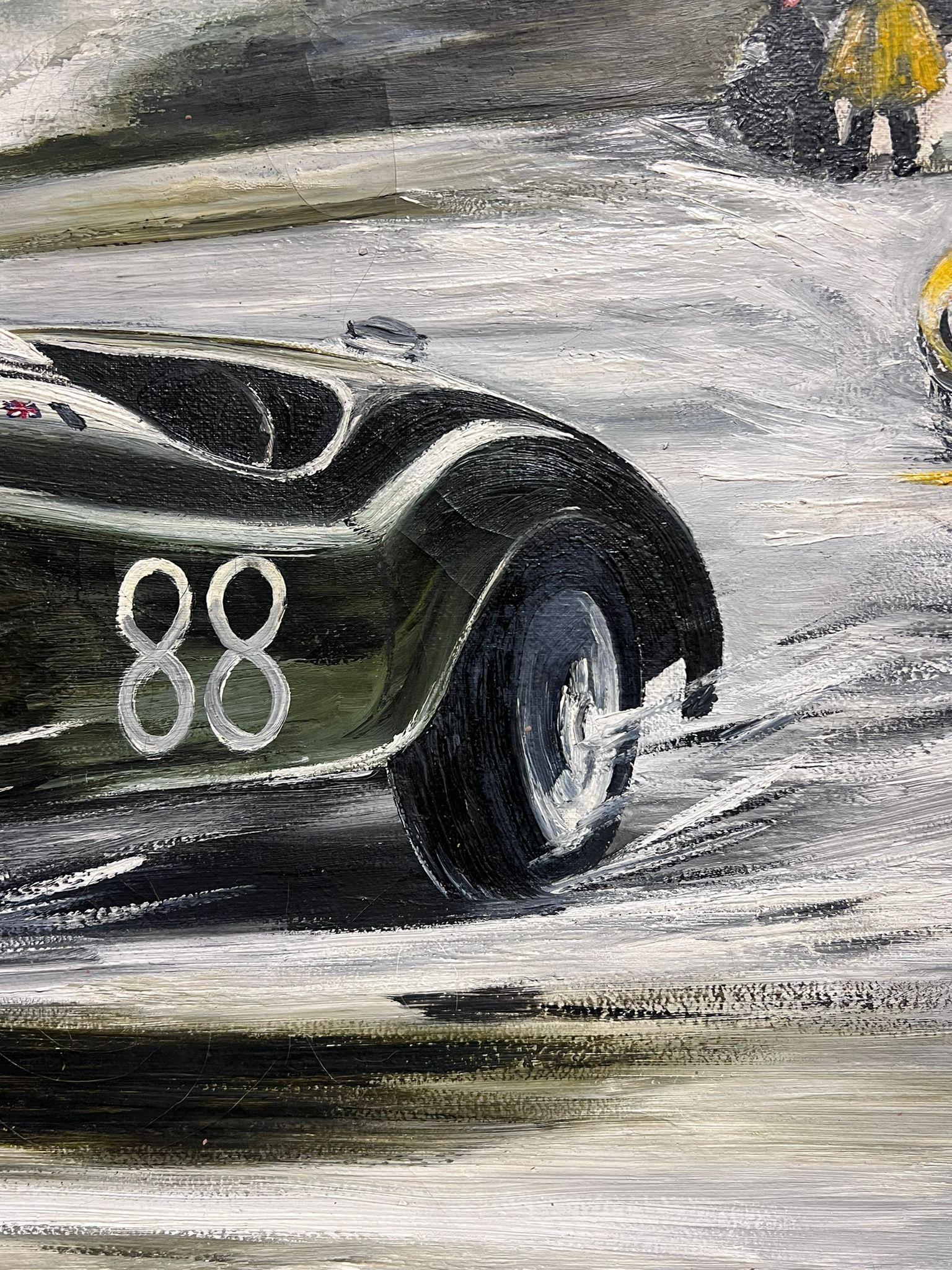Classic Jaguar Motor Racing Action Scene Original 1960's Signed Oil Painting  For Sale 6