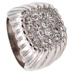 British 1977 Designer Tartelette Fluted Ring 18kt White Gold 1.02 Cts Diamonds