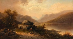 Fine Antique 19thC Welsh Landscape Lake of Tal-y-llyn Signed Oil on Canvas