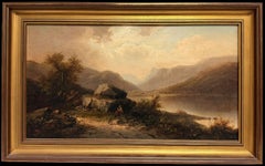 Fine Antique 19thC Welsh Landscape Lake of Tal-y-llyn Signed Oil on Canvas