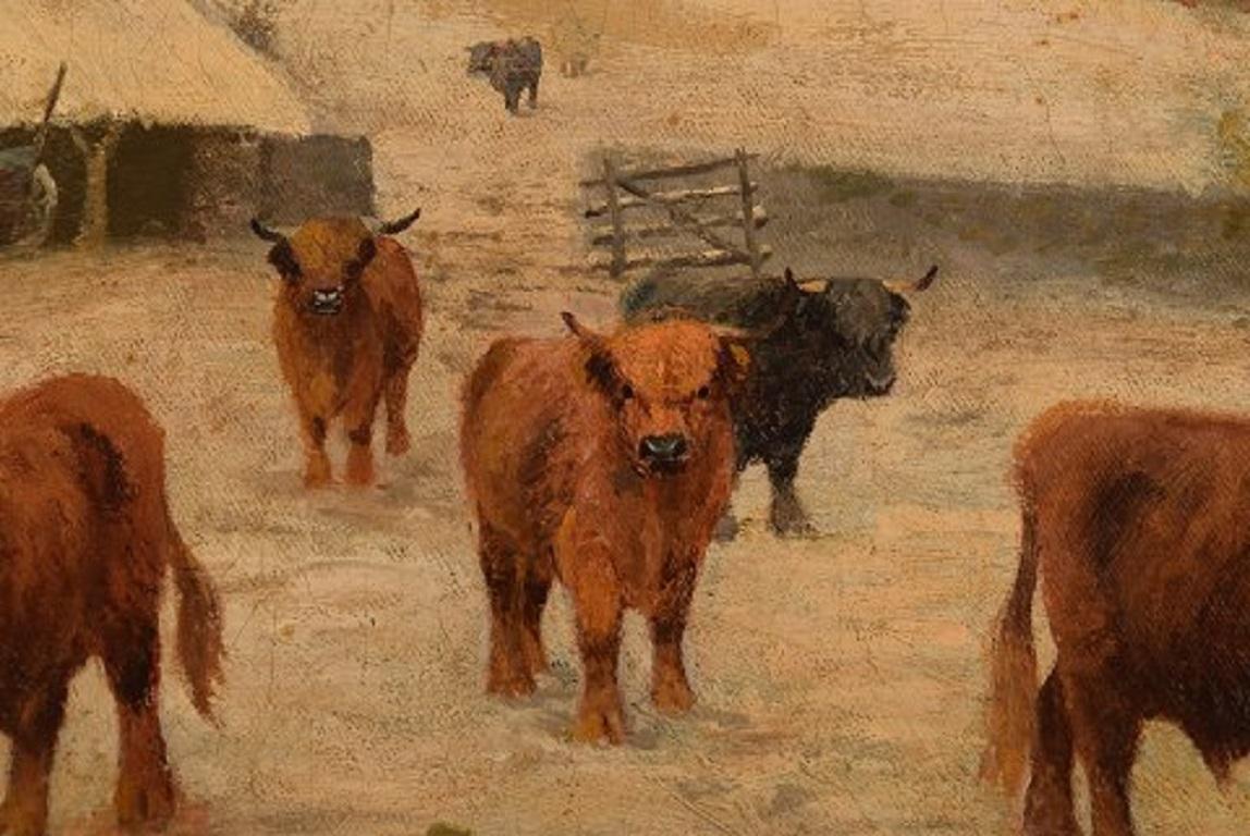 English British 19th Century Artist, Oil on Canvas, Scottish Highland Cattle, 1880s