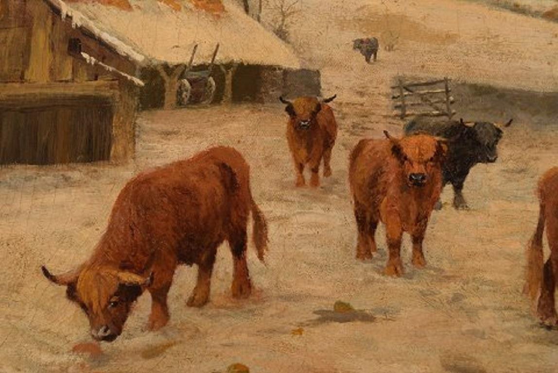 Late 19th Century British 19th Century Artist, Oil on Canvas, Scottish Highland Cattle, 1880s