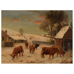 British 19th Century Artist, Oil on Canvas, Scottish Highland Cattle, 1880s