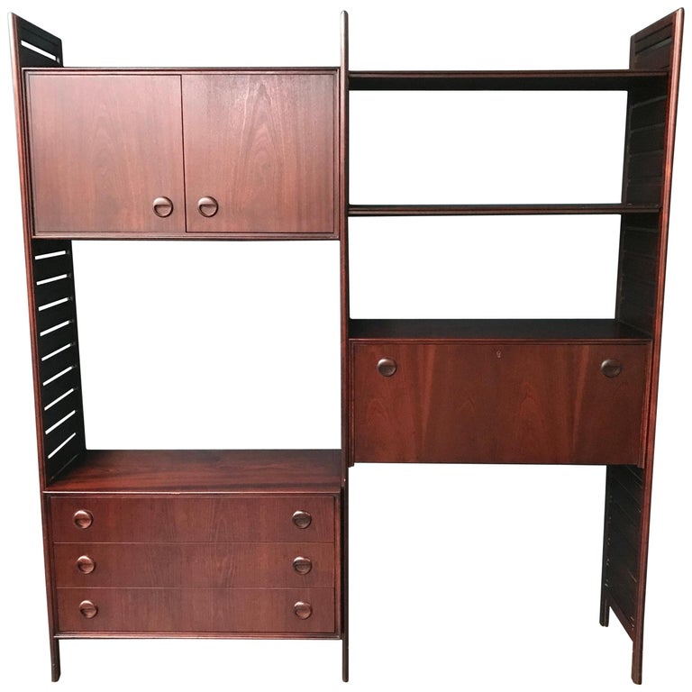 British 2 Bay Teak Ladderax Shelving System with Chest of Drawers and
