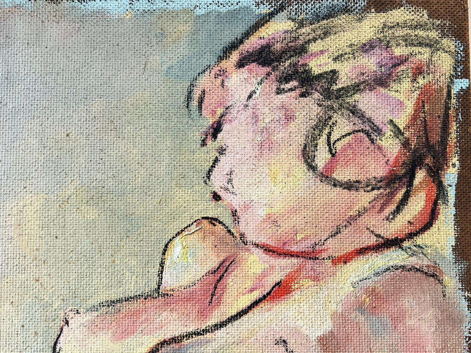 Nudo di donna sdraiata Modello Schizzo del XX secolo Beige Toni terrosi pittura ad olio - Painting Moderno di British 20th century