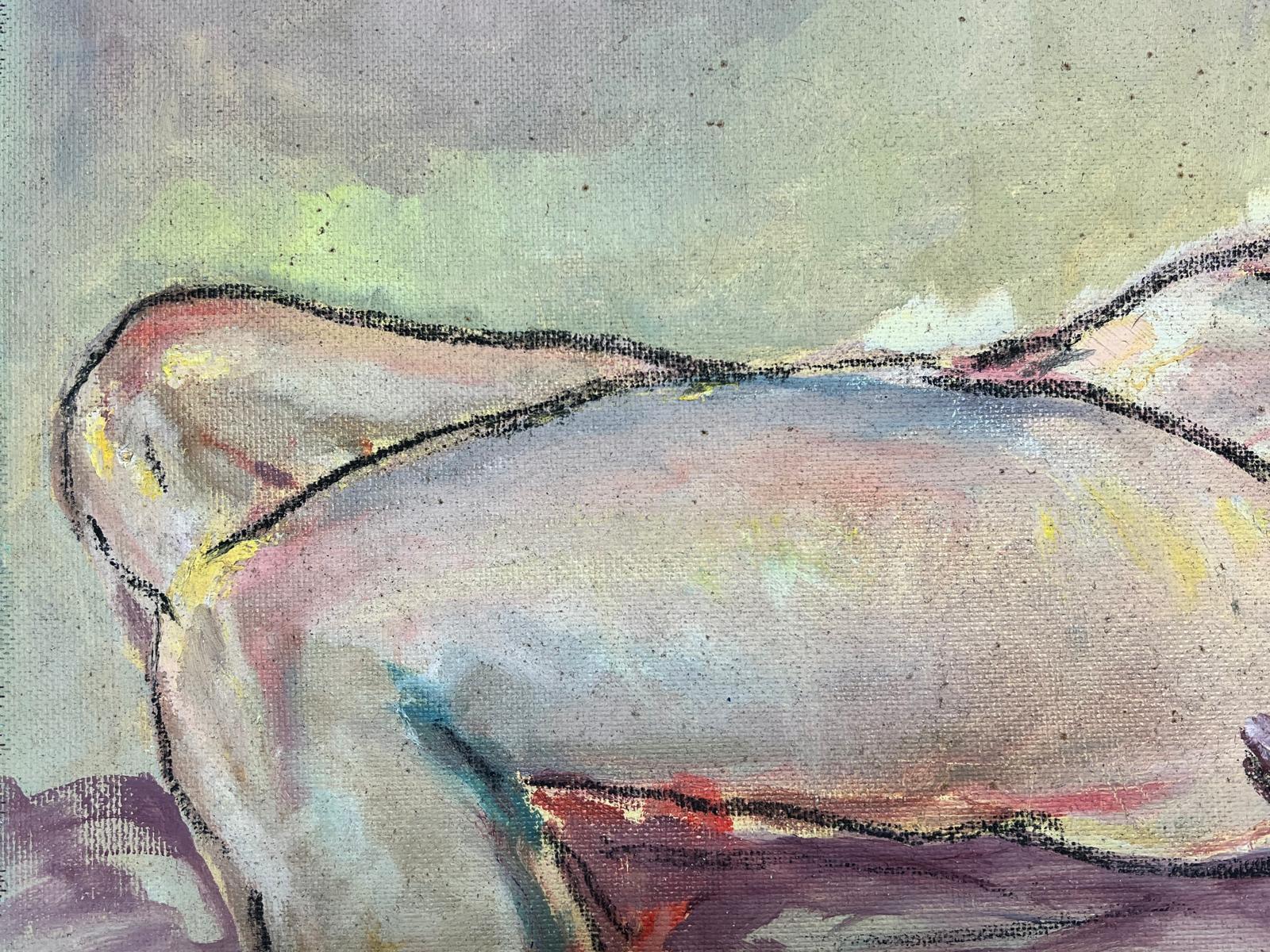 Il Model No.
British School, circa anni '70
olio su tavola, senza cornice
tavola: 20 x 28 pollici
provenienza: collezione privata, Cotswolds, Inghilterra
condizioni: buone e solide condizioni 
