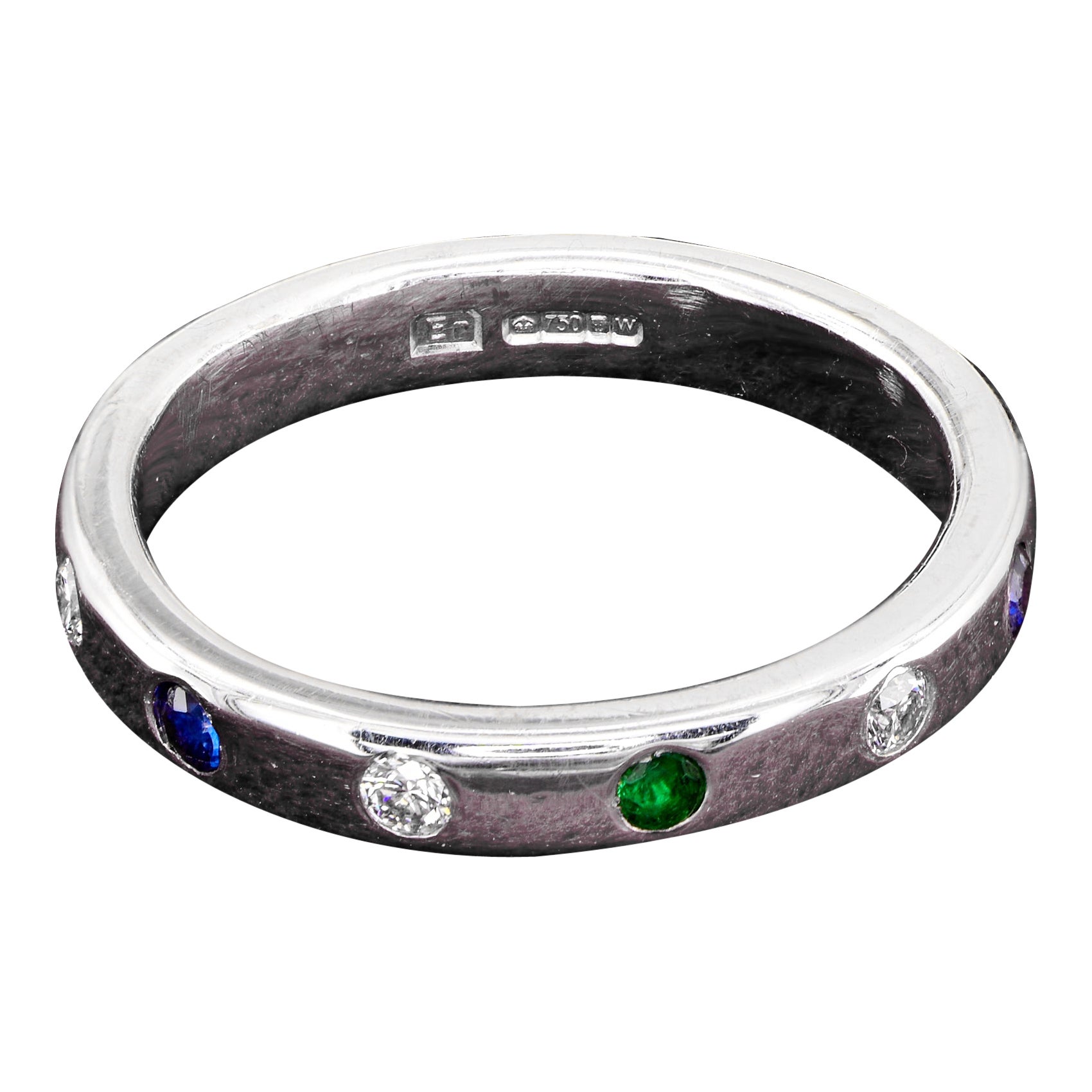 Britannique .50 Ct. Bague d'éternité 18 KT en diamant, émeraude et saphir