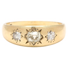 British .50ctw Diamond Three Stone Band Ring, 18k Yellow Gold, Ring Size 5.25