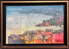 Framed British Abstract Composition 1998 Coastal Town Landscape