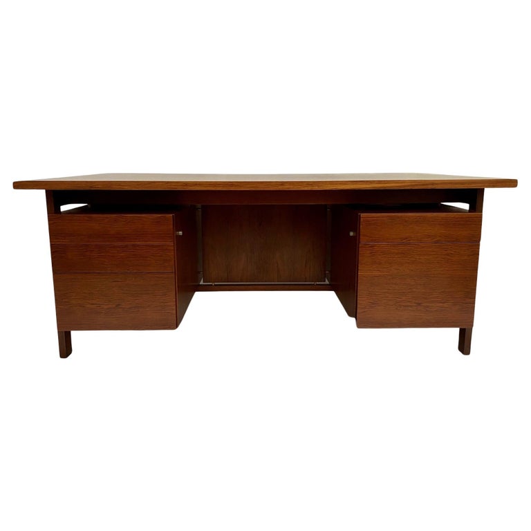 British Afromosia Dark Teak Large Executive Writing Desk For Sale at