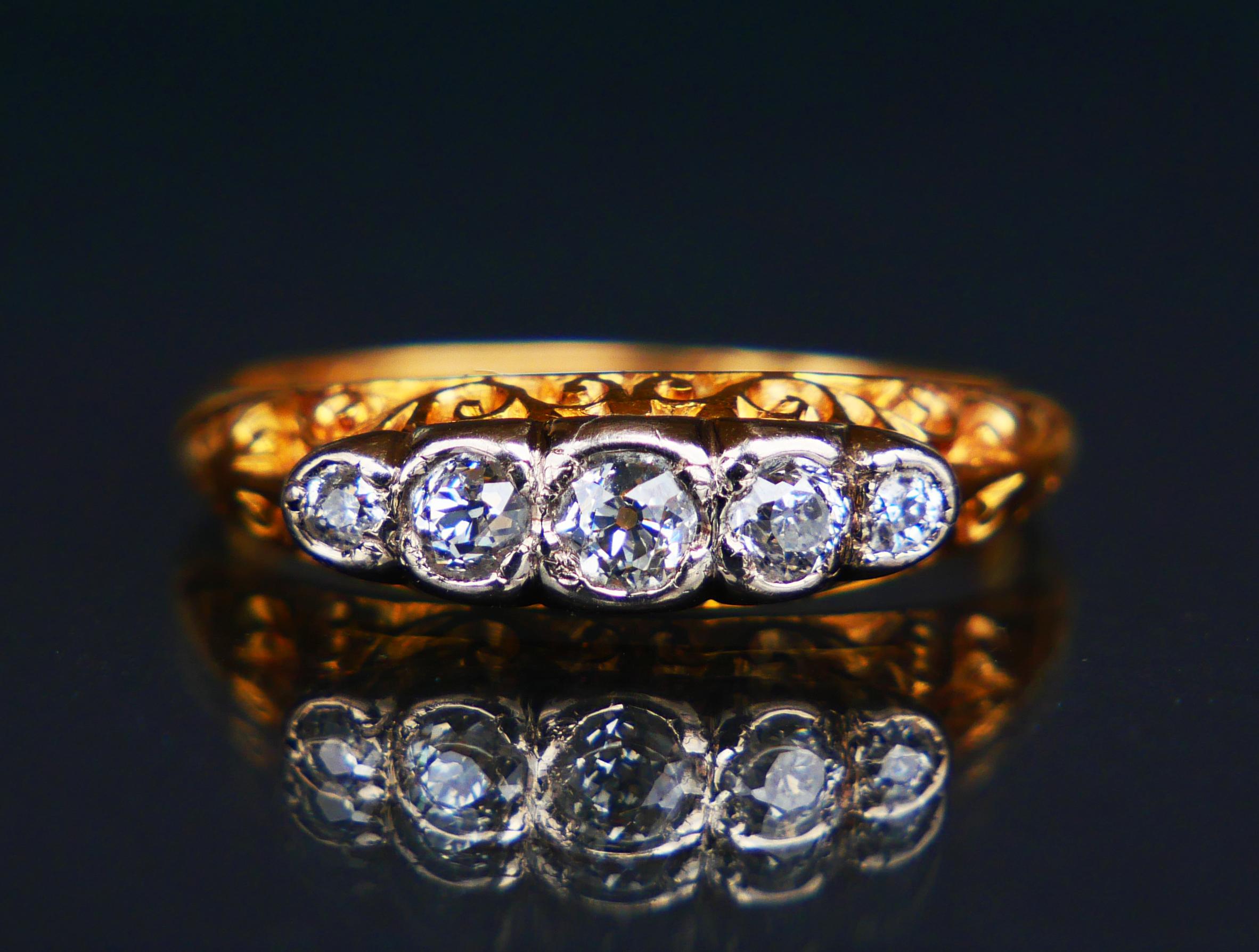 Art Deco British Alliance Ring 0.45 ctw Diamonds solid 18K Gold Platinum ØUS7.75 / 3.5gr For Sale