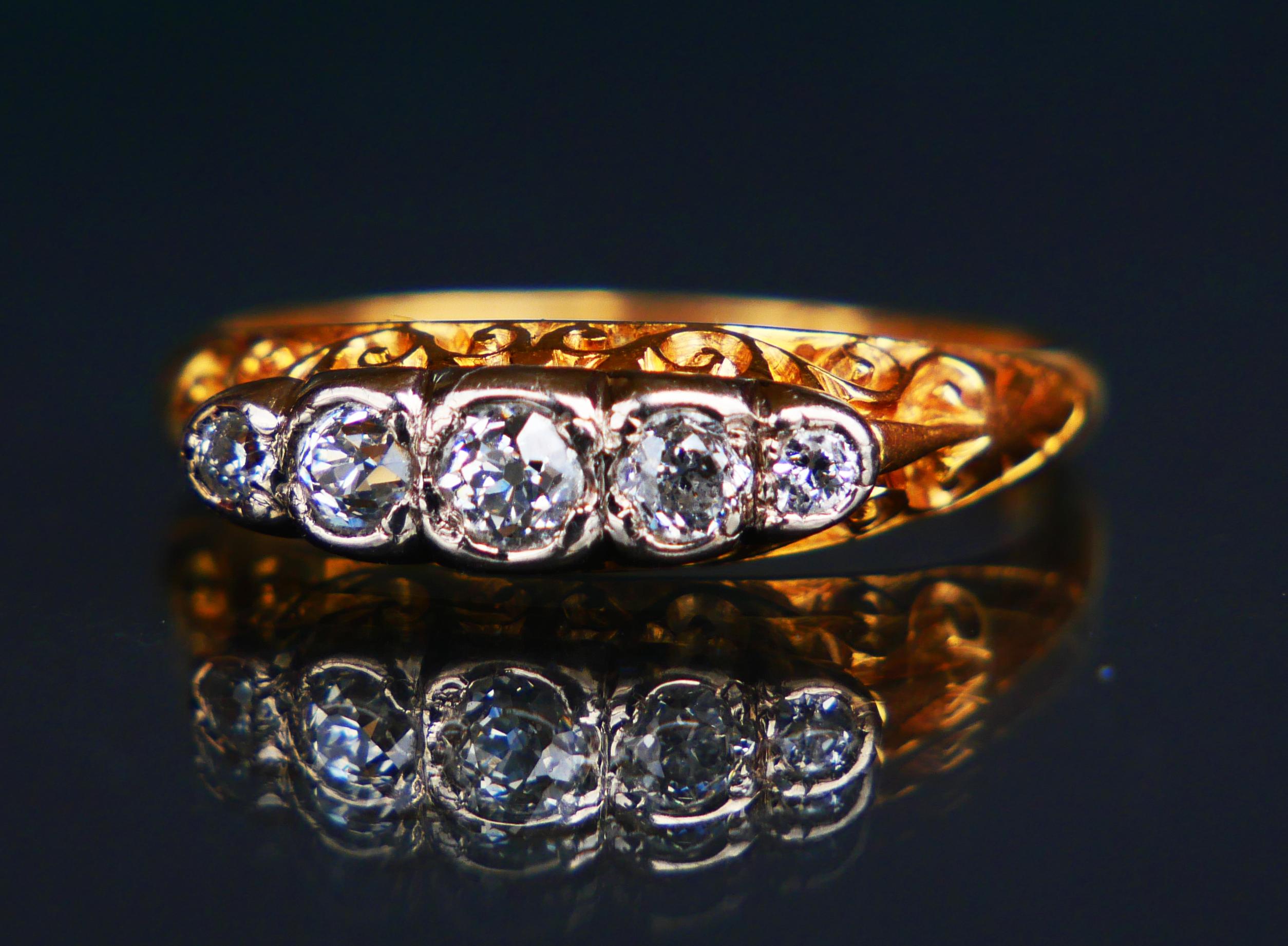 Old European Cut British Alliance Ring 0.45 ctw Diamonds solid 18K Gold Platinum ØUS7.75 / 3.5gr For Sale
