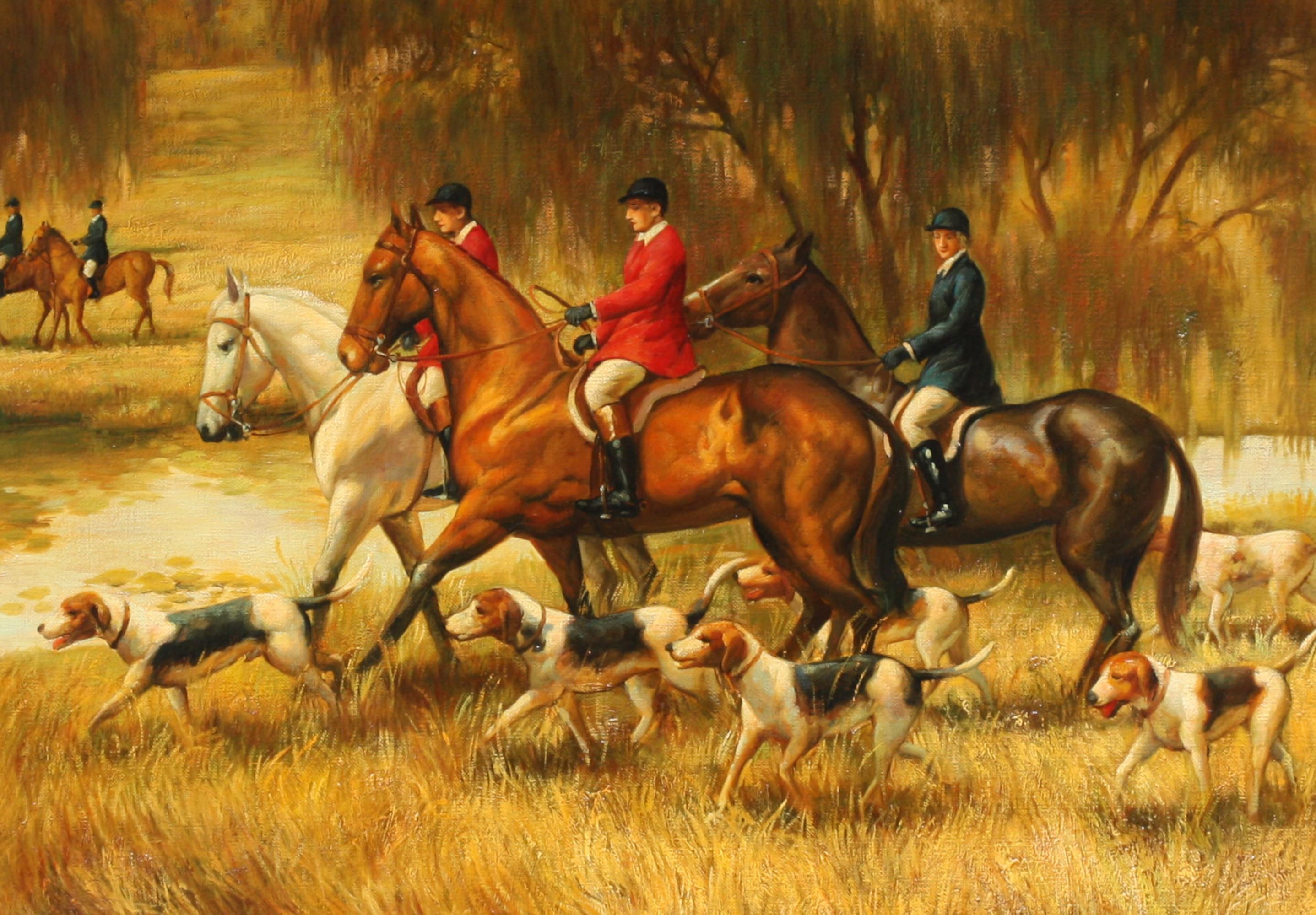 British/American School Hunt Scene, The Start  appears unsigned In Good Condition For Sale In West Palm Beach, FL