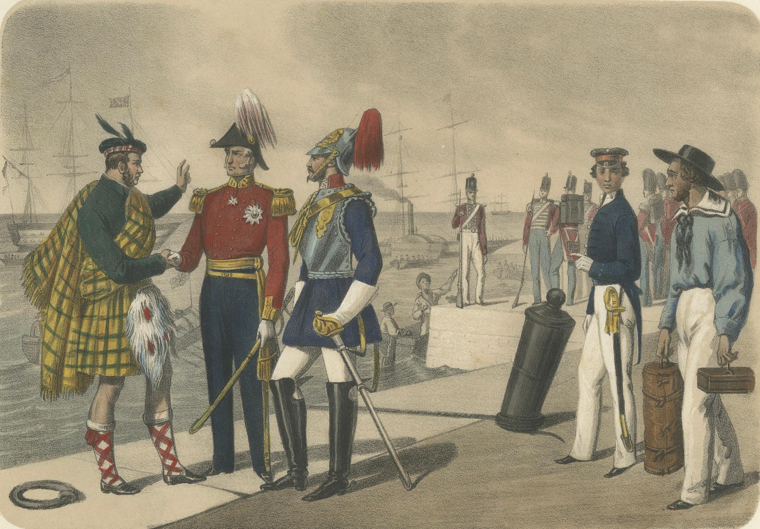 British and Scottish Costumes – Officers, Guards, and Sailors, c.1845