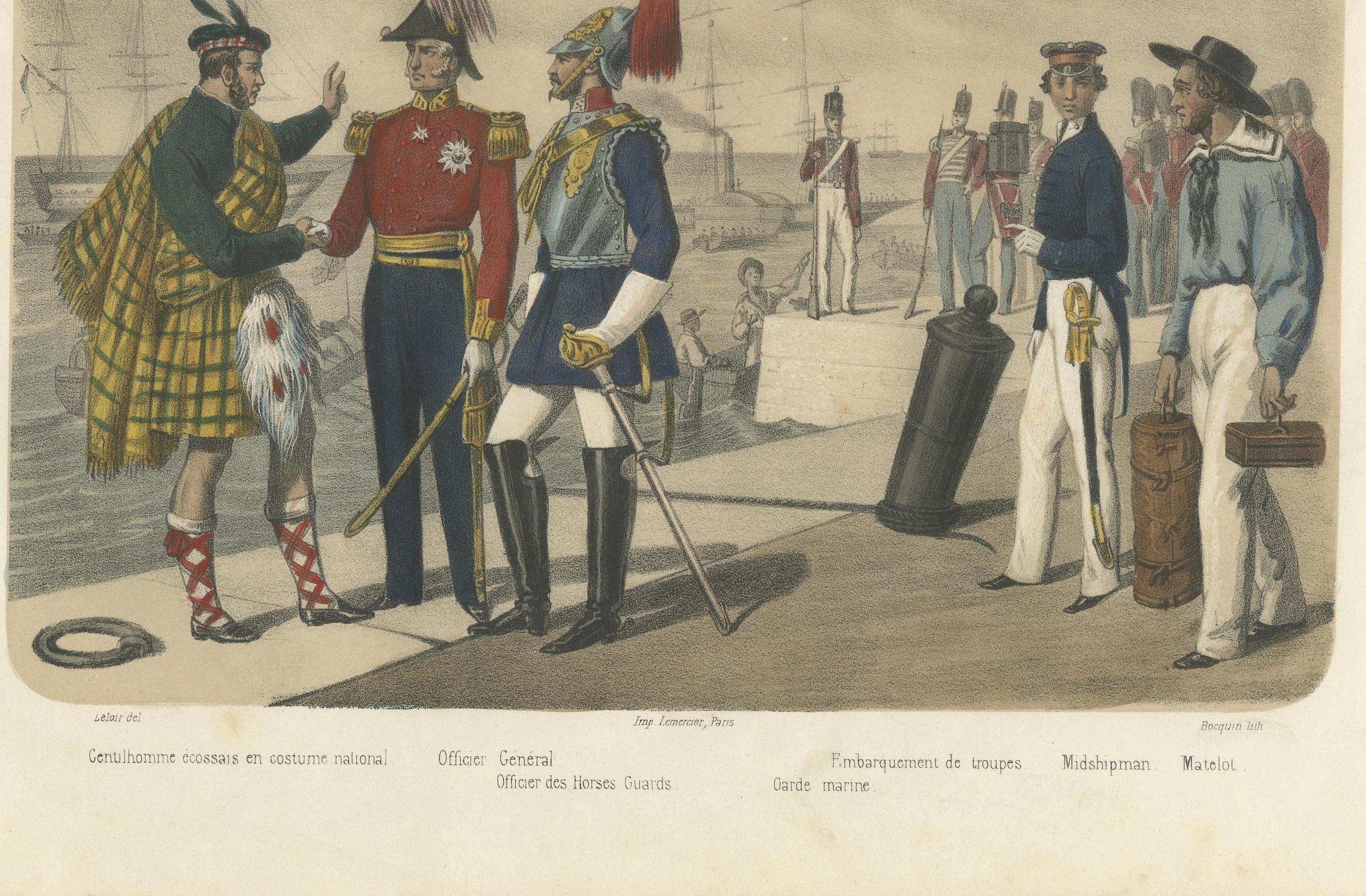 British and Scottish Costumes – Officers, Guards, and Sailors, c.1845