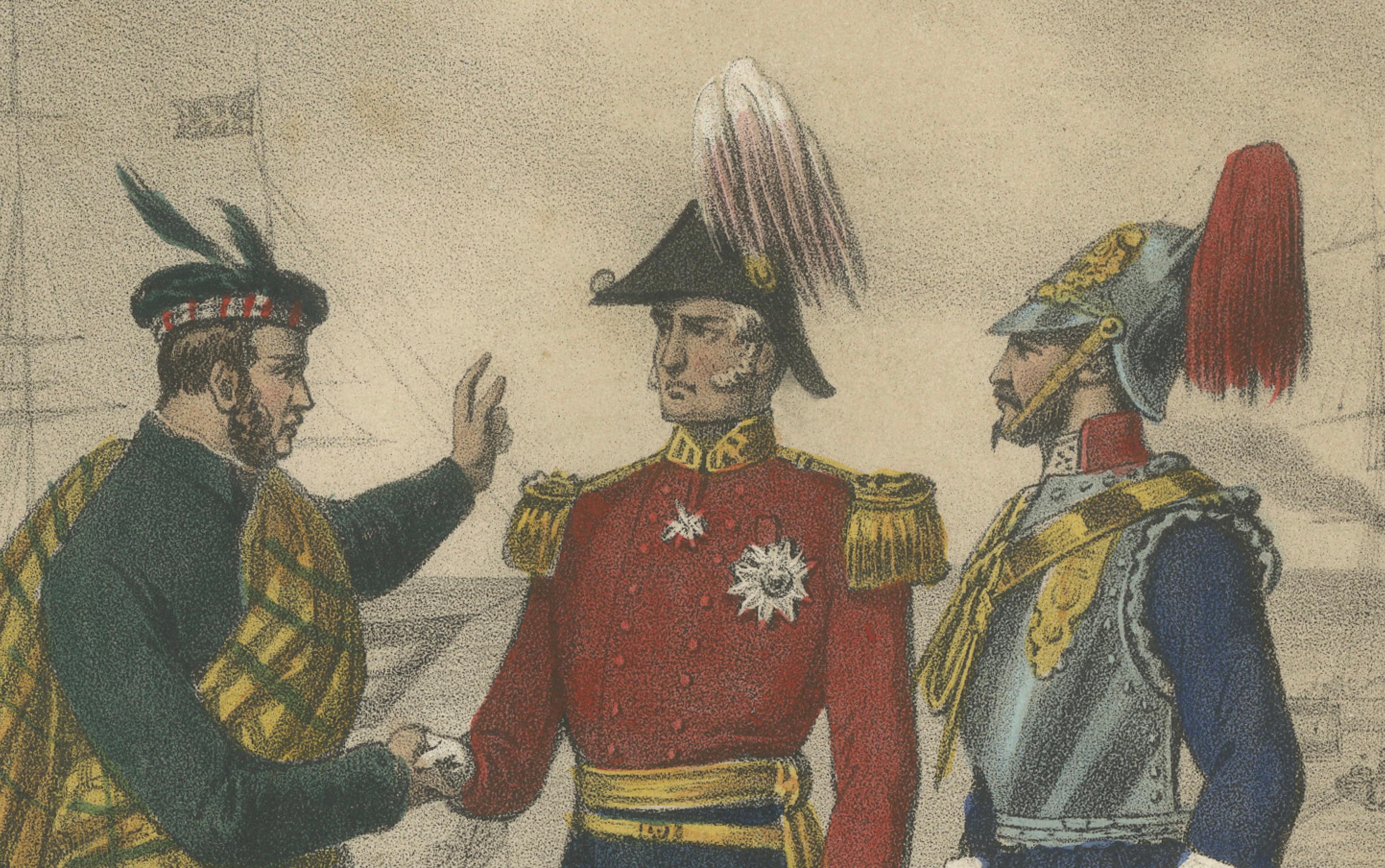 British and Scottish Costumes – Officers, Guards, and Sailors, c.1845