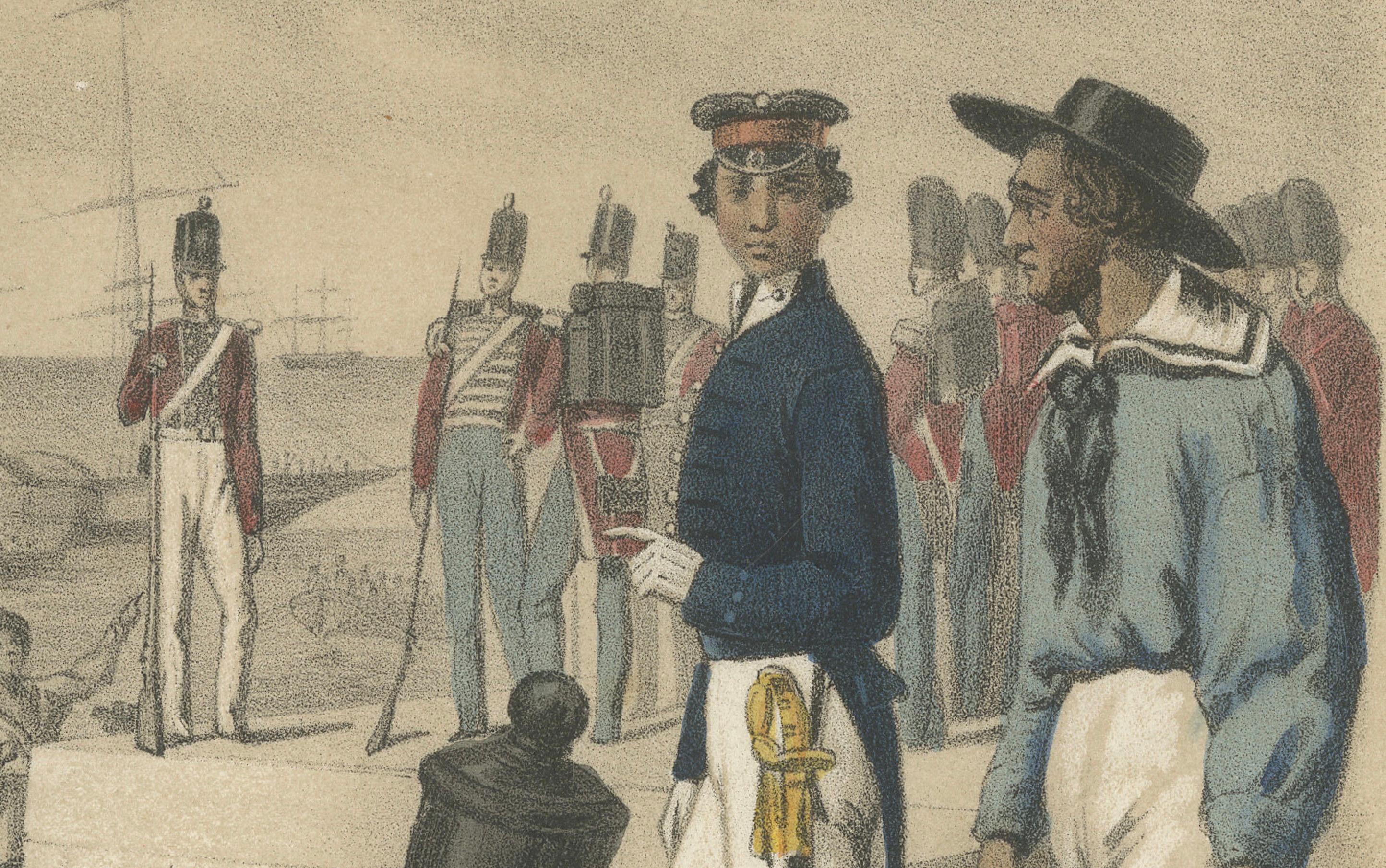 British and Scottish Costumes – Officers, Guards, and Sailors, c.1845