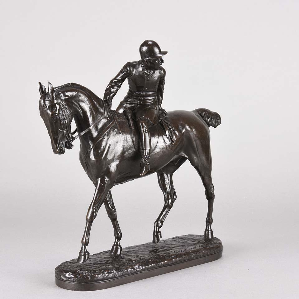 A wonderful late 19th century English Animalier bronze study of a huntsman riding his steed with fabulous rich brown and golden patina and excellent hand chased surface detail, raised on a naturalistic oval base, signed J Willis Good and dated