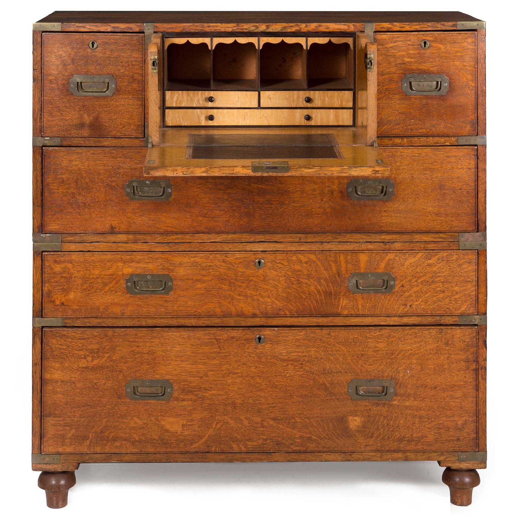 British Antique Campaign Chest of Drawers with Desk, 19th Century 7