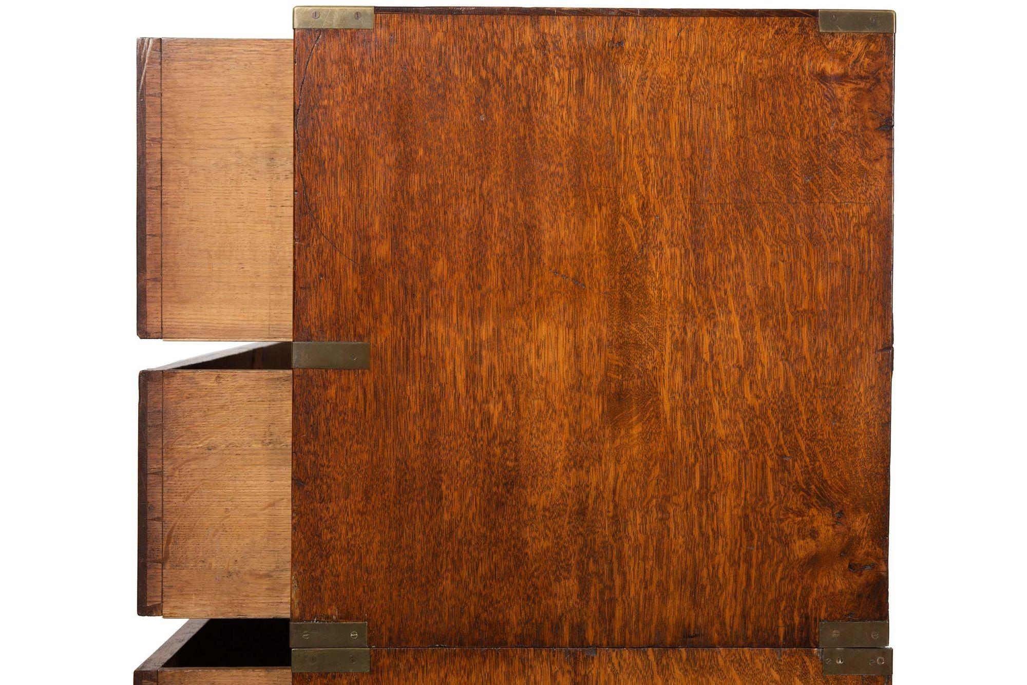 British Antique Campaign Chest of Drawers with Desk, 19th Century 8