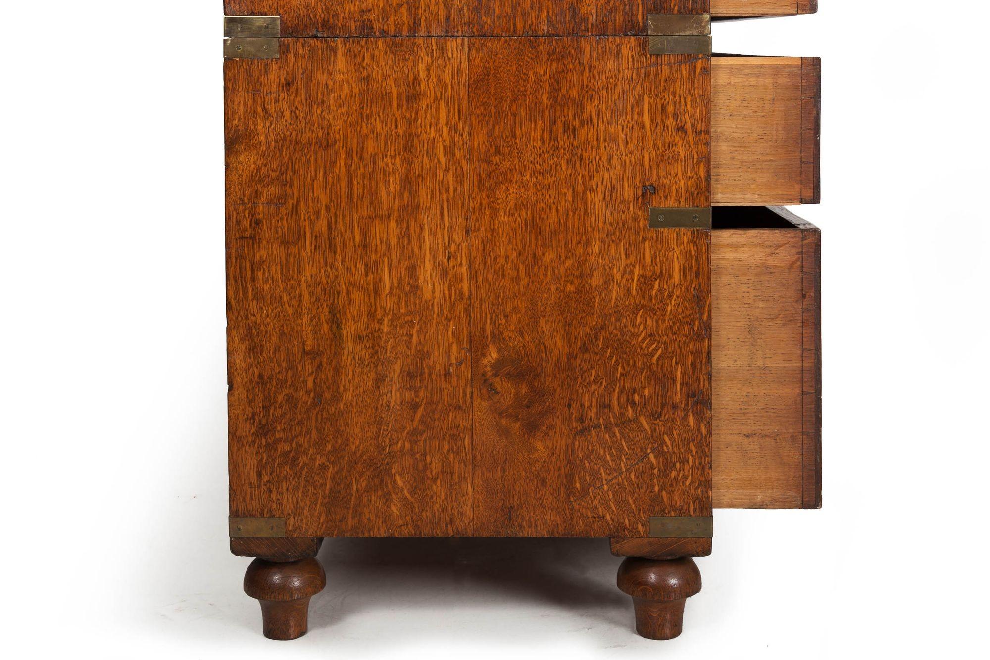 British Antique Campaign Chest of Drawers with Desk, 19th Century 11