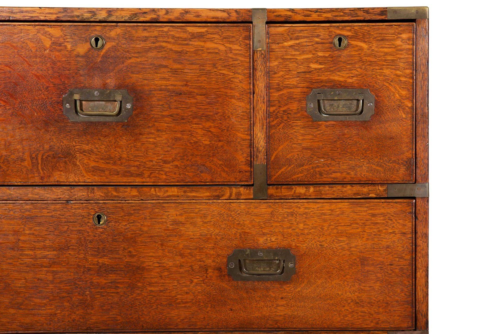 British Antique Campaign Chest of Drawers with Desk, 19th Century 1