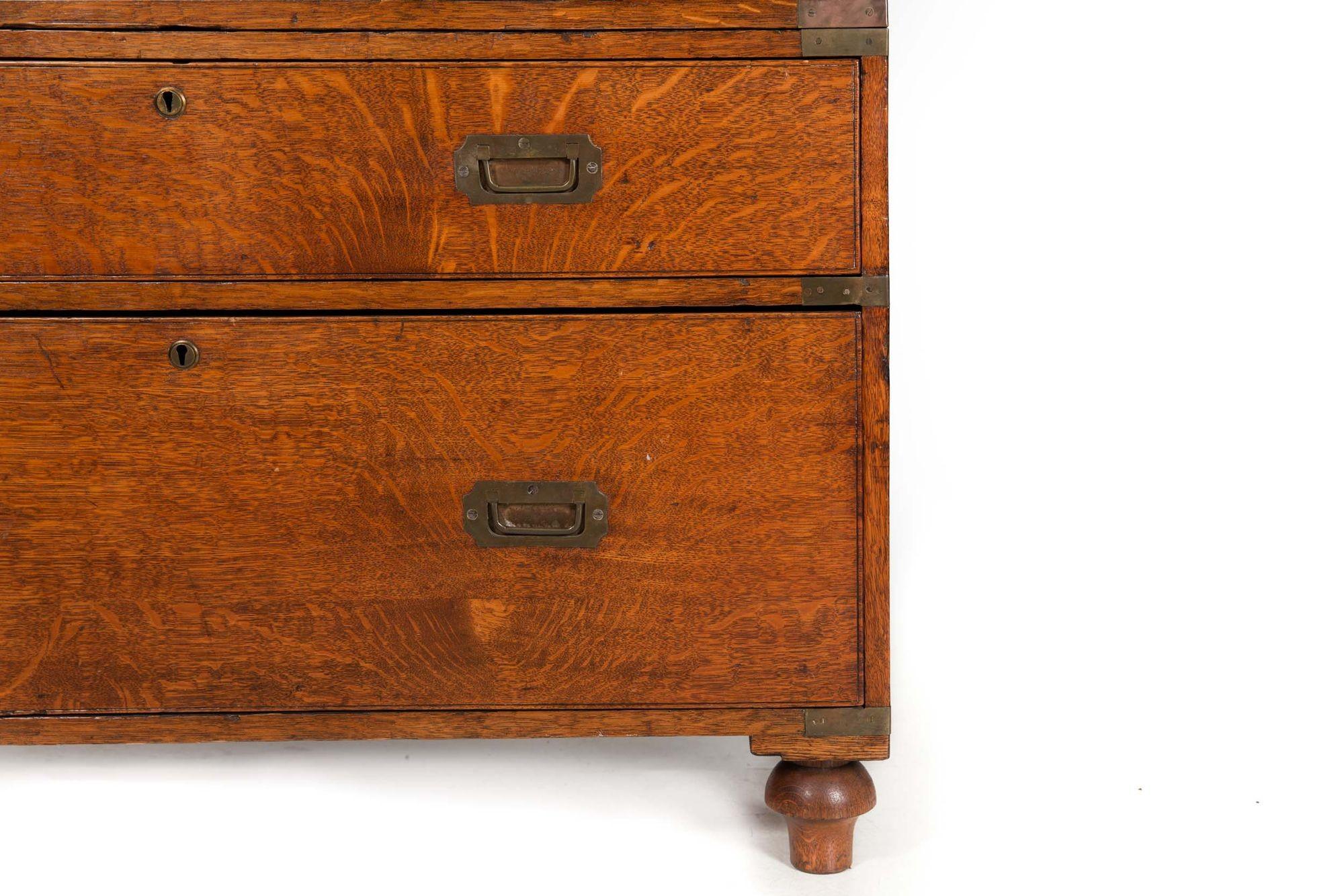 British Antique Campaign Chest of Drawers with Desk, 19th Century 2