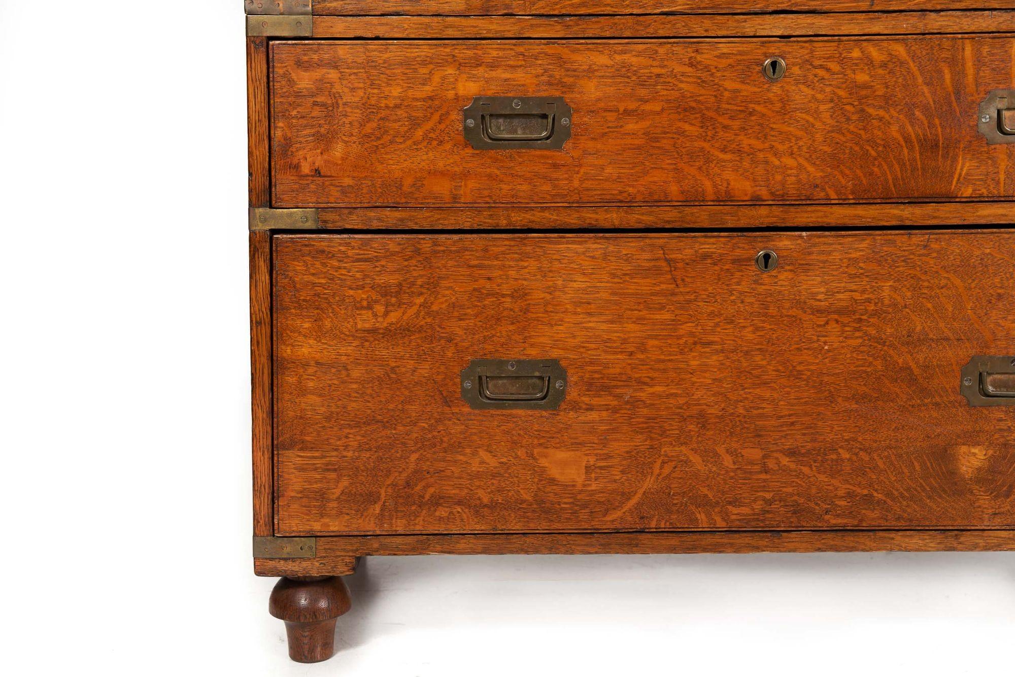British Antique Campaign Chest of Drawers with Desk, 19th Century 3