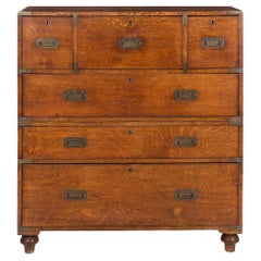 British Antique Campaign Chest of Drawers with Desk, 19th Century