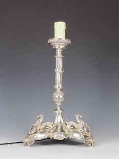 British Antique James Deakin & Sons Silver Plate Table Lamp