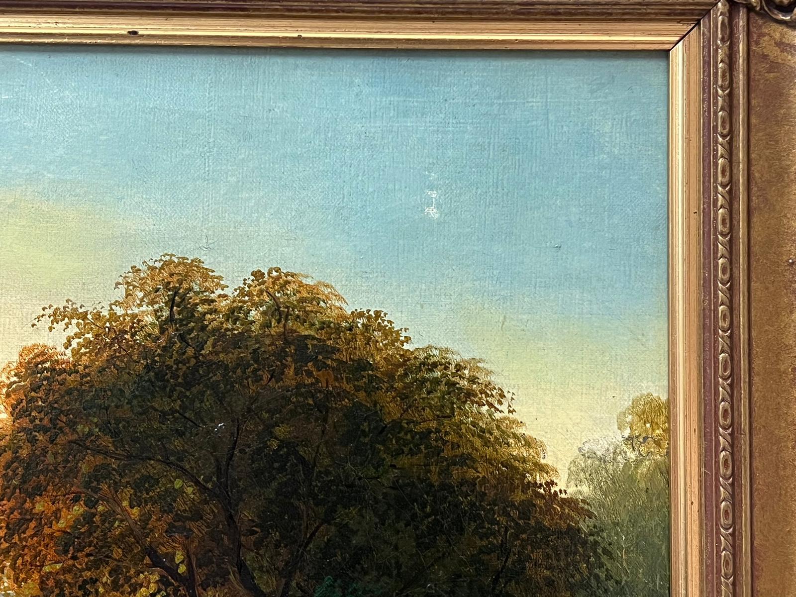 Fine 19th Century Antique British Oil Painting Sunset Tranquil River Landscape 6