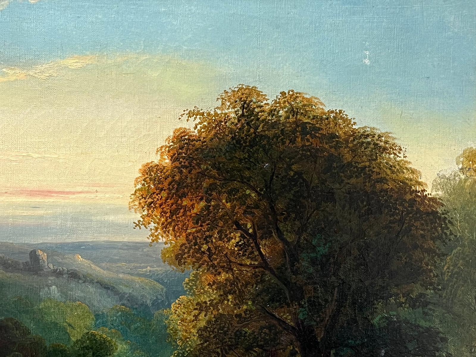 Fine 19th Century Antique British Oil Painting Sunset Tranquil River Landscape 2