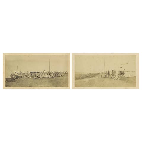 British Army Camp Scenes – Highland and Queen’s Regiments, 19th Century Pair