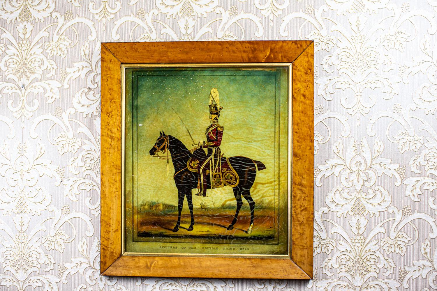 British Army Officers, Set of Early 20th Century Paintings on Glass

A set of three paintings from the beginning of 20th century. Painted on glass with the use of the reverse painting technique.
Each painting is closed in a frame of birch burl