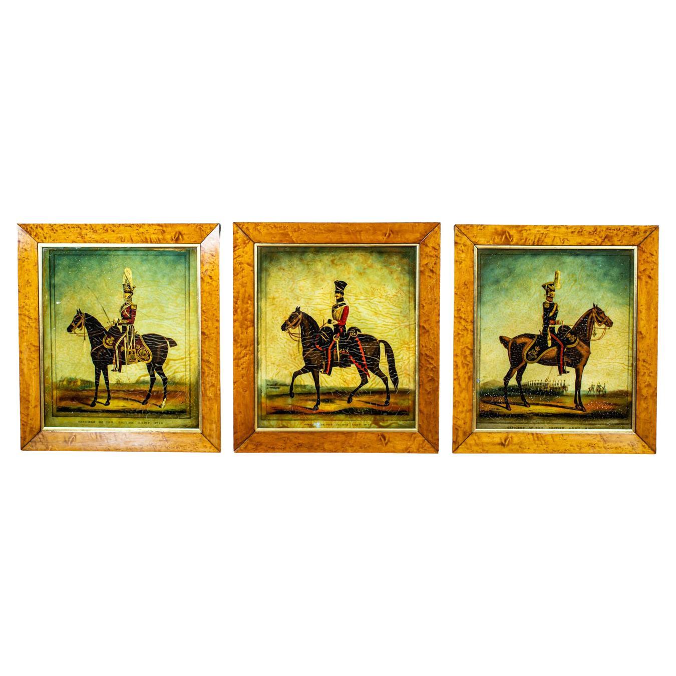 British Army Officers, Set of Early 20th Century Paintings on Glass For Sale