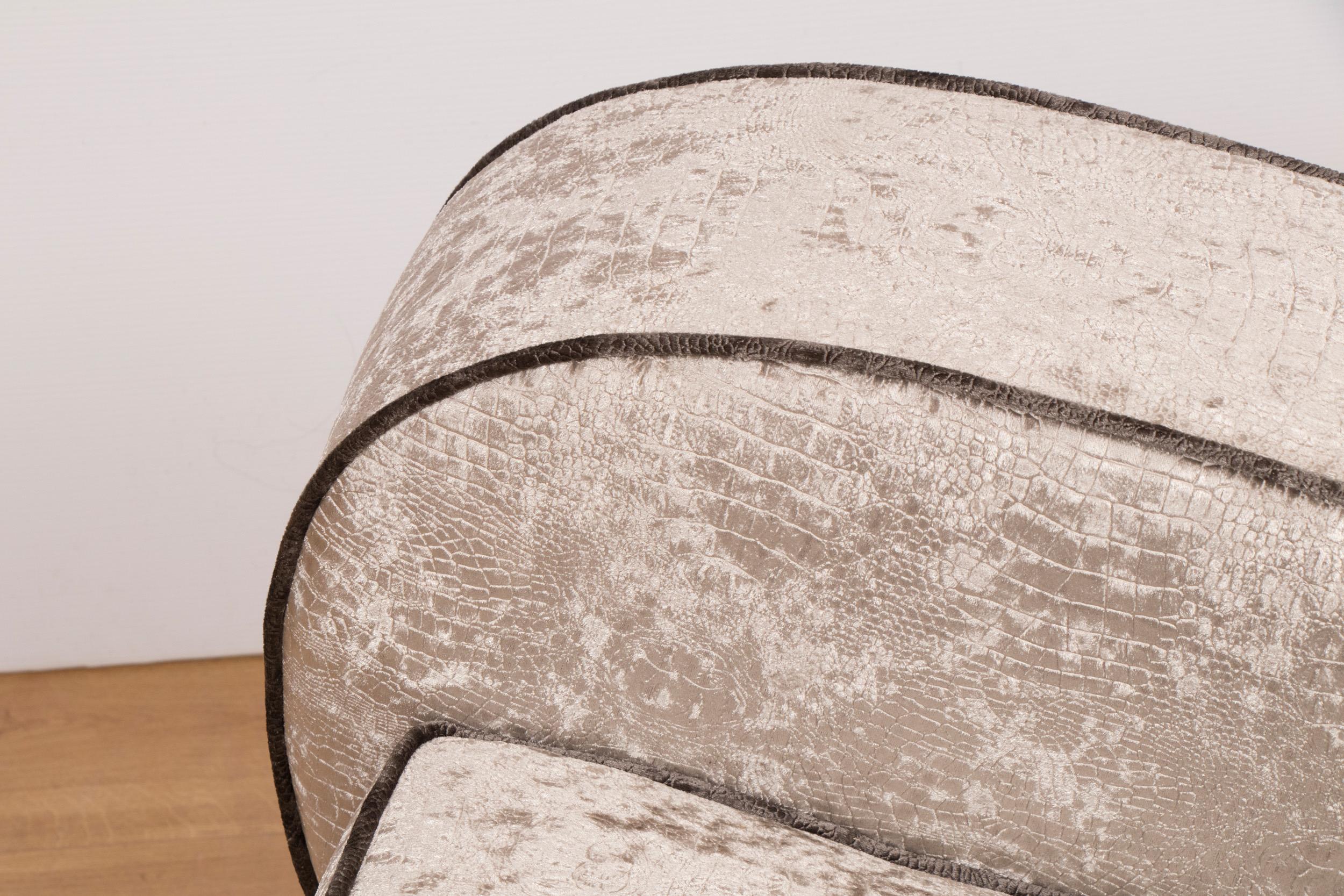 British Art Deco Armchairs Newly Upholstered in a Snakeskin Style Fabric For Sale 6