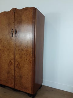 British Art Deco Bird’s-Eye Maple Tall Boy or Gentleman’s Wardrobe