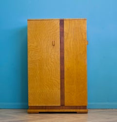 British Art Deco Bird’S-Eye Maple & Walnut Tallboy Compact Wardrobe, 1930s