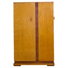 British Art Deco Bird’S-Eye Maple & Walnut Tallboy Compact Wardrobe, 1930s